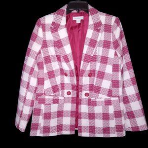 Liz Claiborne Blazer – Rose/Magenta Check Checkered – Size 8 P / 8 Petite NWT